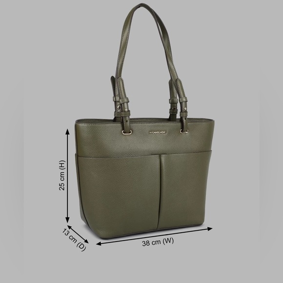 Michael Kors Bedford Medium Faux Leather Tote Bag Top Zip in Olive Green - Picture 3 of 16